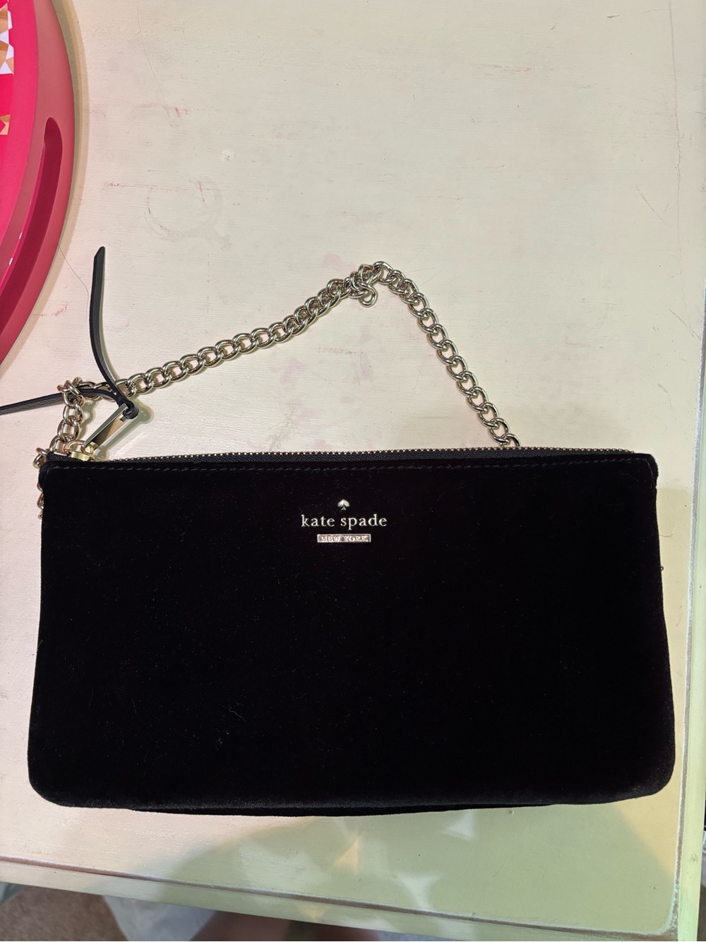 Kate Spade Dawn Place Black Velvet Tillie Gold Chain Shoulder Bag